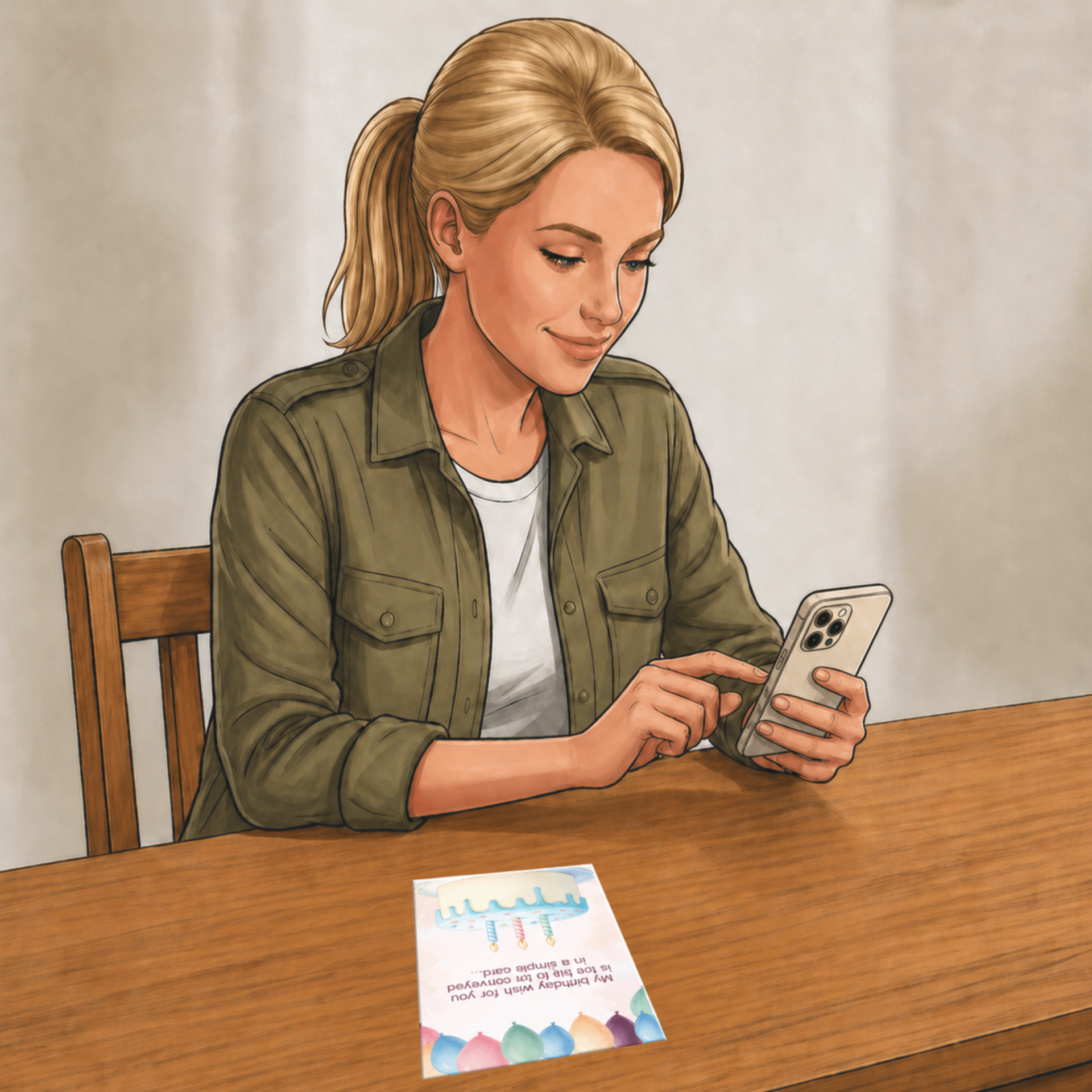Woman uploading a video for a Perfect Sentiment card using her phone.